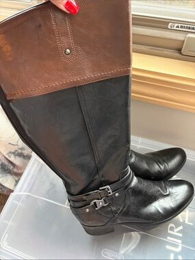 AEROSOLES Black and Brown Over-the-Knee Riding Boots